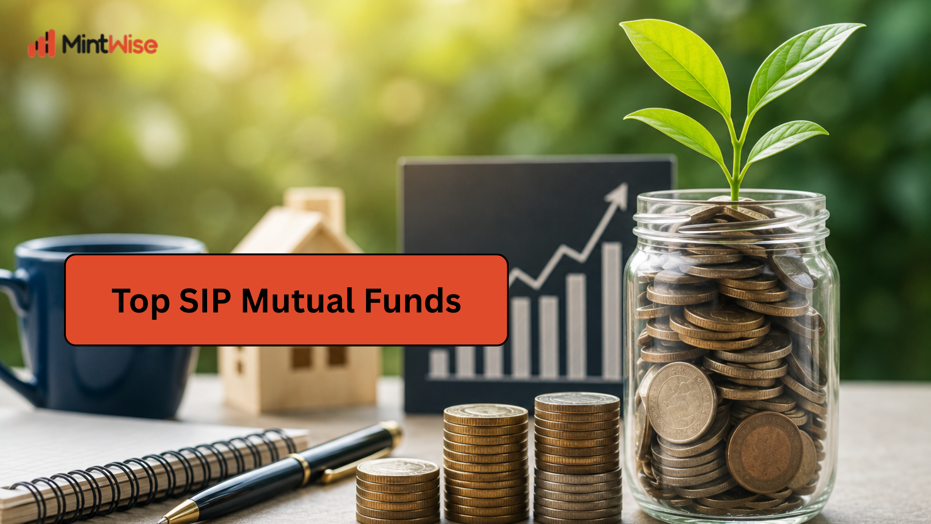 Top SIP mutual funds concept with growing investment portfolio, financial charts, and wealth creation illustration for long-term investing.