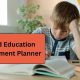 Child Education Investment Planner showing a child studying while planning for future education expenses and investments.