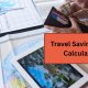 Travel Savings Goal planning with wallet, cash, travel documents, and map