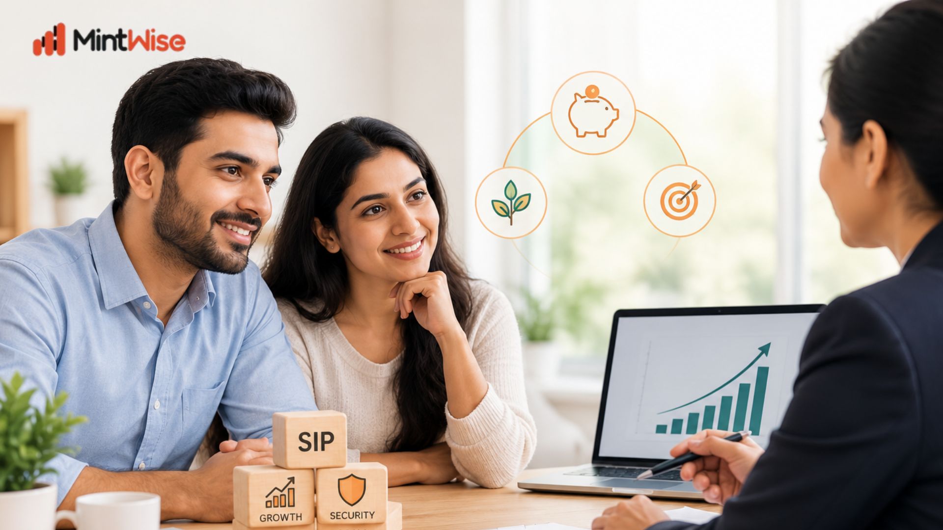 SIP Investment Consultant SIP Investment consultant in India guiding a couple on systematic investment planning and financial growth.